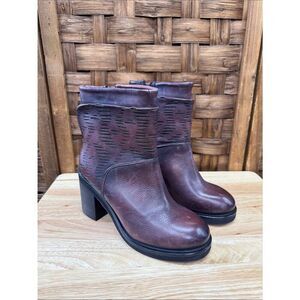 Women's Burgundy Leather Block-Heel Ankle Boots
